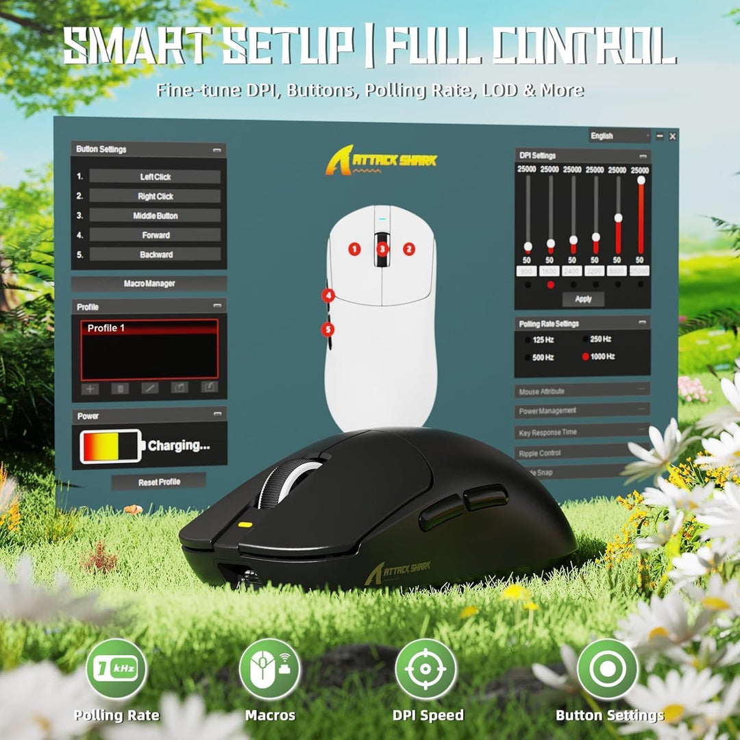 ATTACK SHARK X8SE Kabellose Gaming-Maus, 55g Ultraleicht, PAW3311 Sensor, BK52820 Chip, 25.000 DPI,