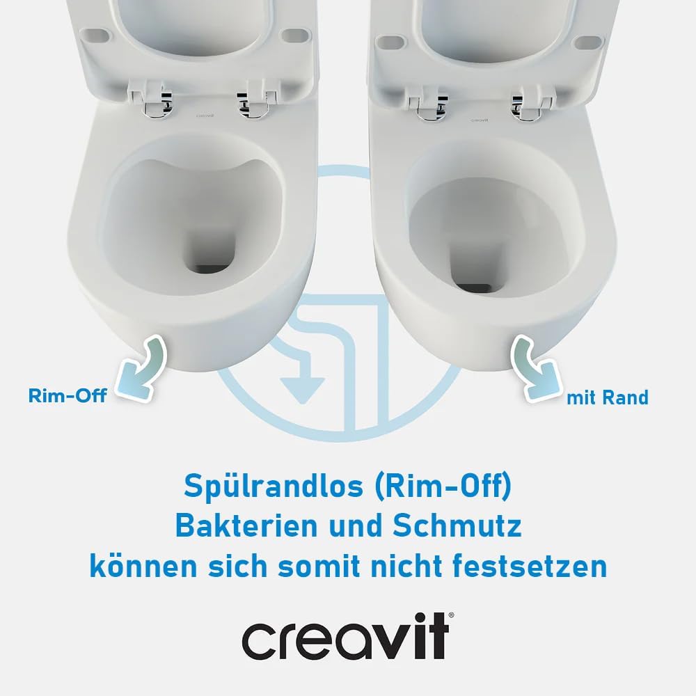 Creavit Dusch-WC Hänge-WC Bidet | Spülrandloses Wand WC mit Soft Close Deckel mit Bidet-Funktion ohn