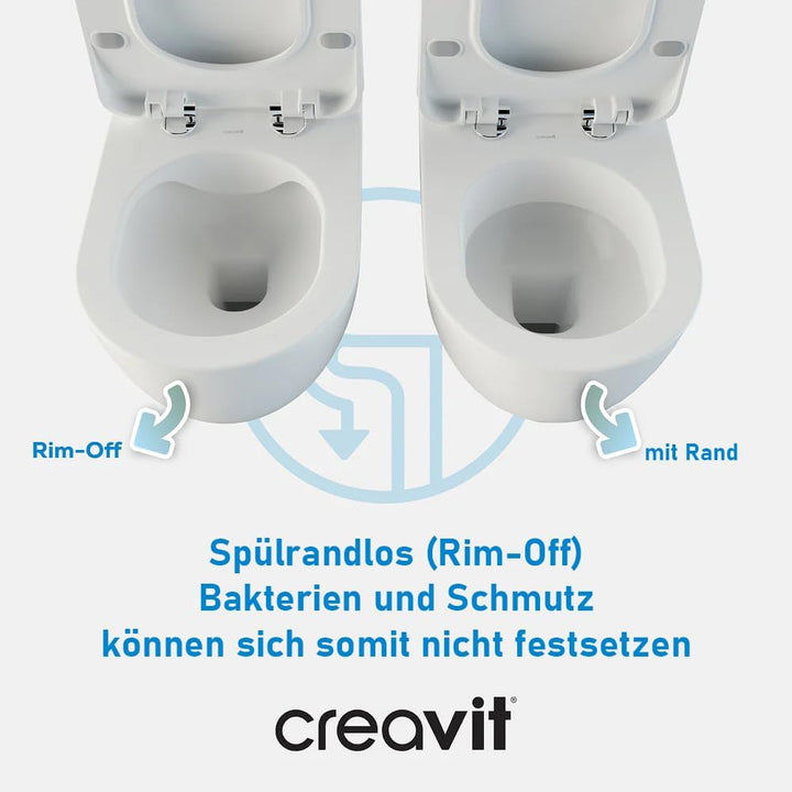 Creavit Dusch-WC Hänge-WC Bidet | Spülrandloses Wand WC mit Soft Close Deckel mit Bidet-Funktion ohn