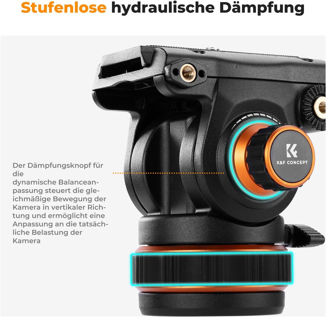 Video stativ, K&F Concept VA3+BV20 Kamera Stativ,Videostativ mit 360°Fluidkopf,191cm Video Tripod, K