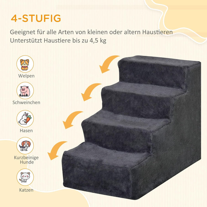 PawHut Hundetreppe 4 Stufen 44 cm Hoch Haustiertreppe für Kleine Hunde Katzentreppe Hunderampe mit W