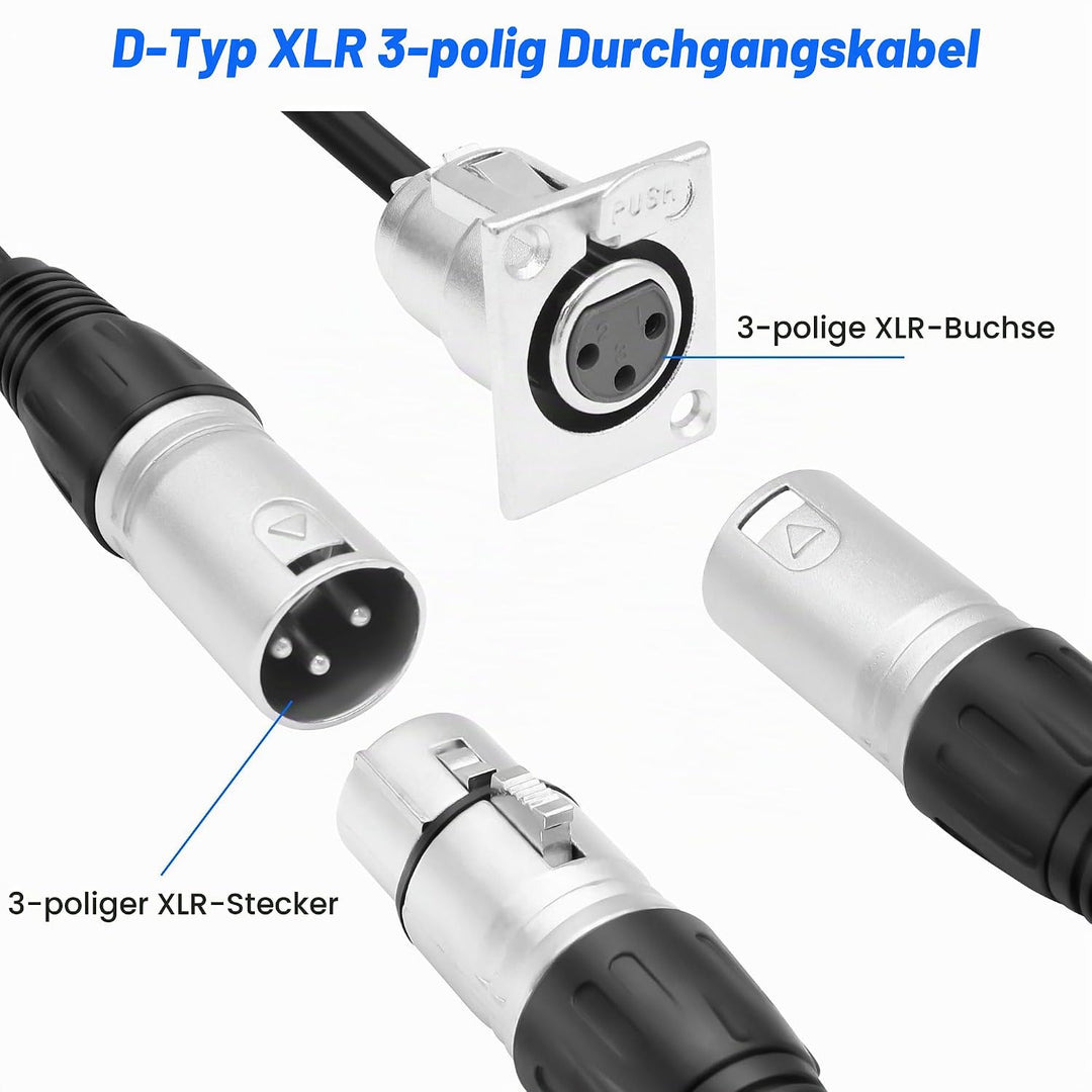 MEIRIYFA D-Typ XLR 3Pin Buchse auf Xlr Stecker Pass durch Mikrofonkabel, XLR Patch Panel Mount Steck