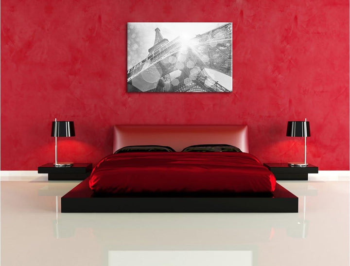 Pixxprint Eiffelturm im Sonnenschein als Leinwandbild | Grösse: 100x70 cm | Wandbild| Kunstdruck | f