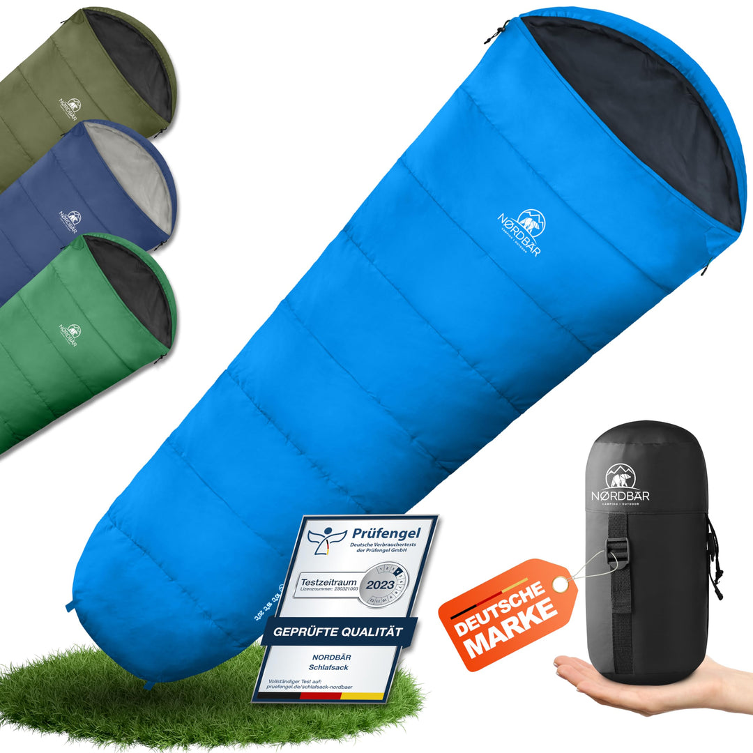 NORDBÄR® Schlafsack 3 Jahreszeiten & Sommer Ultraleicht [750g/1500g] | Camping Mumienschlafsack | kl