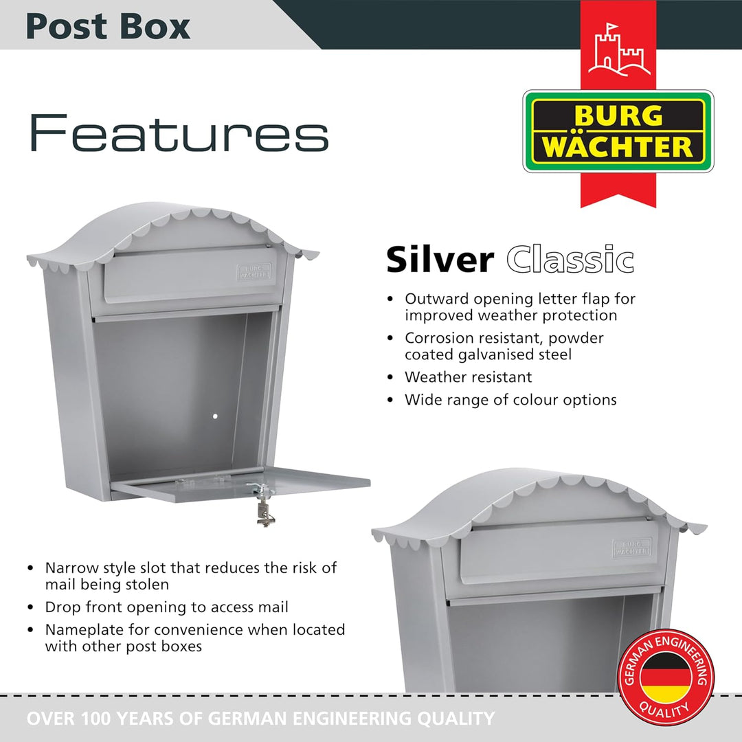 Sterling MB02BK Klassischer Briefkasten, Silber, Silber