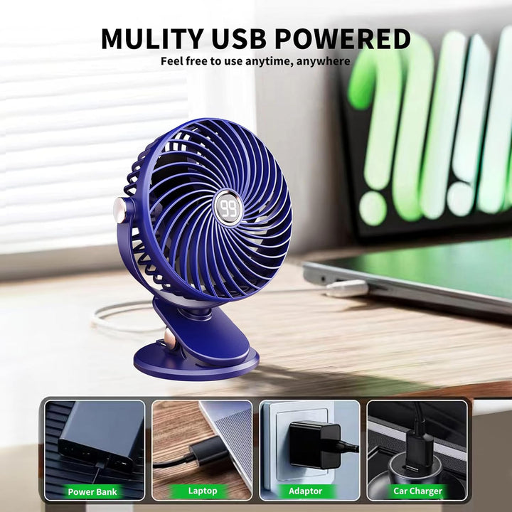 Schreibtischventilator, Mini-Ventilator, USB, leise, mit LCD-Display, 6000 mAh, kleiner Ventilator,