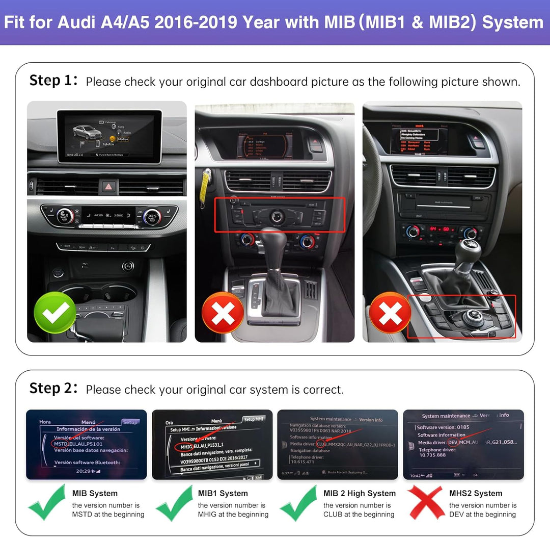 Road Top 12,3 Zoll Autoradio CarPlay für Audi A4 A5 mit MIB (2016-2019) | Linux HD Touchscreen mit U
