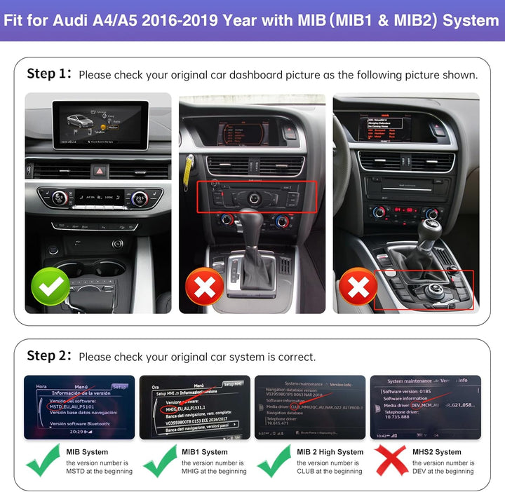 Road Top 12,3 Zoll Autoradio CarPlay für Audi A4 A5 mit MIB (2016-2019) | Linux HD Touchscreen mit U