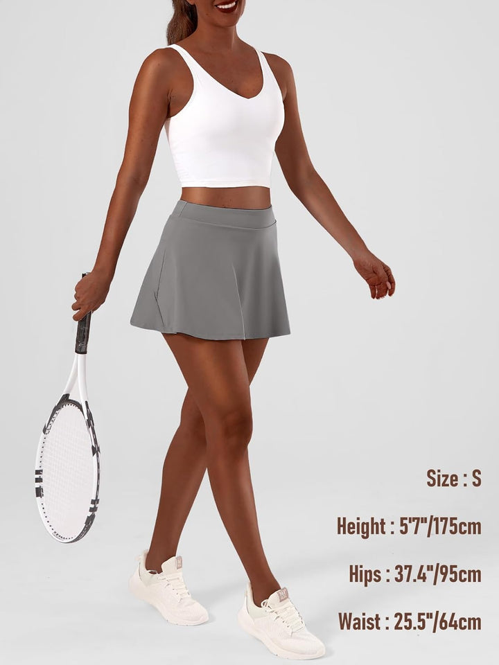 GroYolan Tennisrock Damen Hohe Taille Skort Plissierter Sportrock mit Innenhose und Taschen Minirock