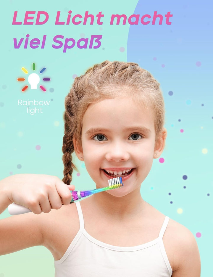 Seago Elektrische Zahnbürste Kinder mit 8 Extra Weiche Aufsteckbürste und 4 Persönliche Modi, LED Li