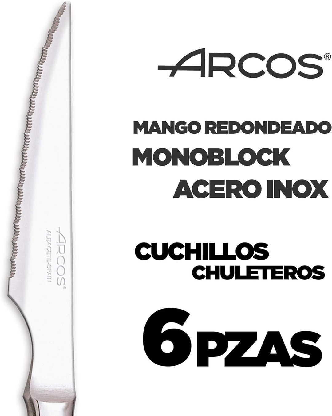 Arcos Fleischmesser-Set | 6 Stück | Steakmesser Marke Arcos | Edelstahl-Besteck | Klinge 110 mm | Mo