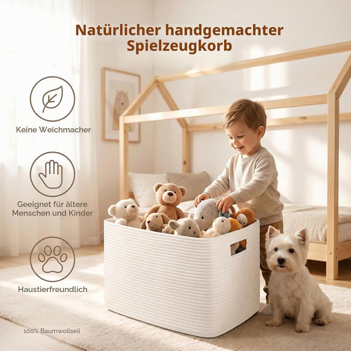 OIAHOMY Grosser Baumwollseilkorb mit Griff, 75 l, gewebter Aufbewahrungskorb für Decken, Spielzeug,