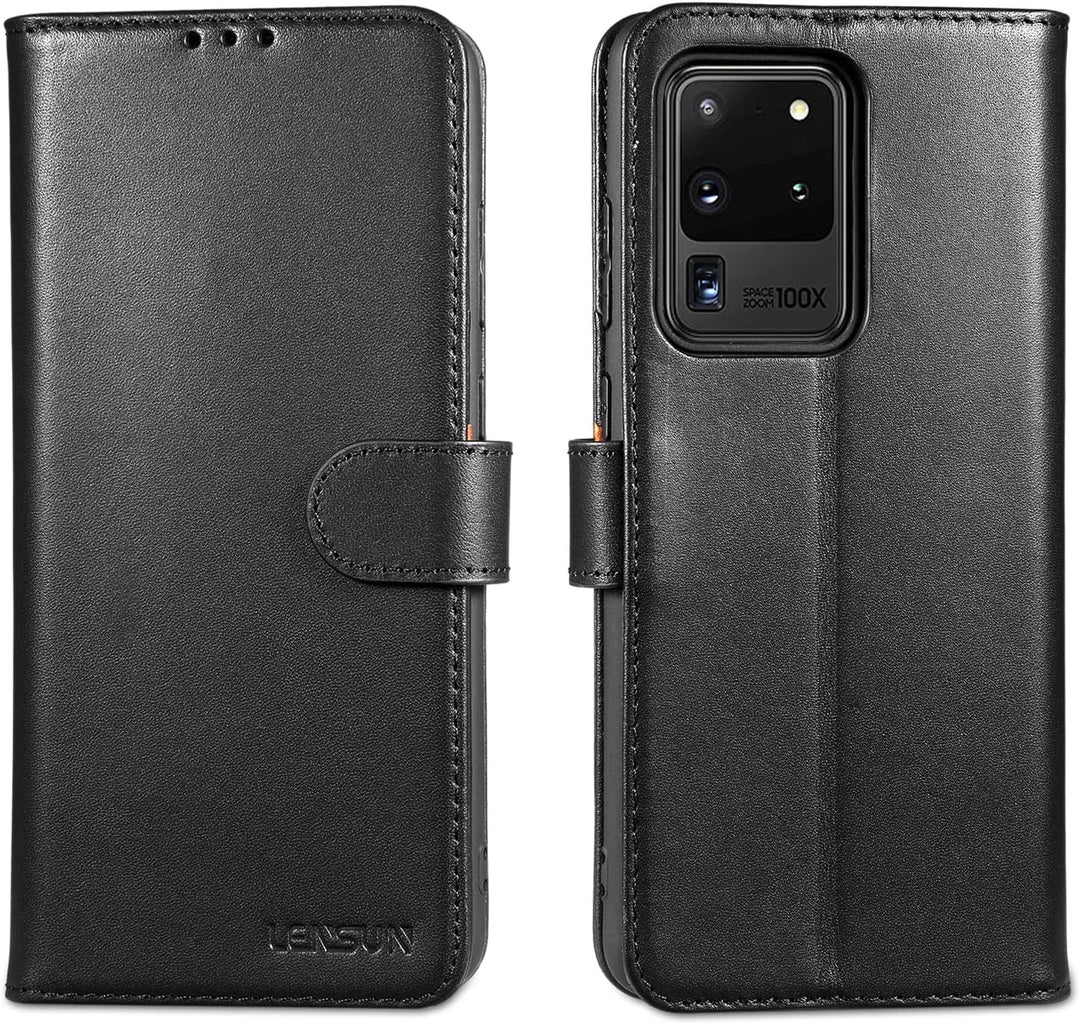 LENSUN Echtleder Hülle für Samsung Galaxy S20 Ultra, Handyhülle [Echtes Leder] [Magnetverschluss] [K