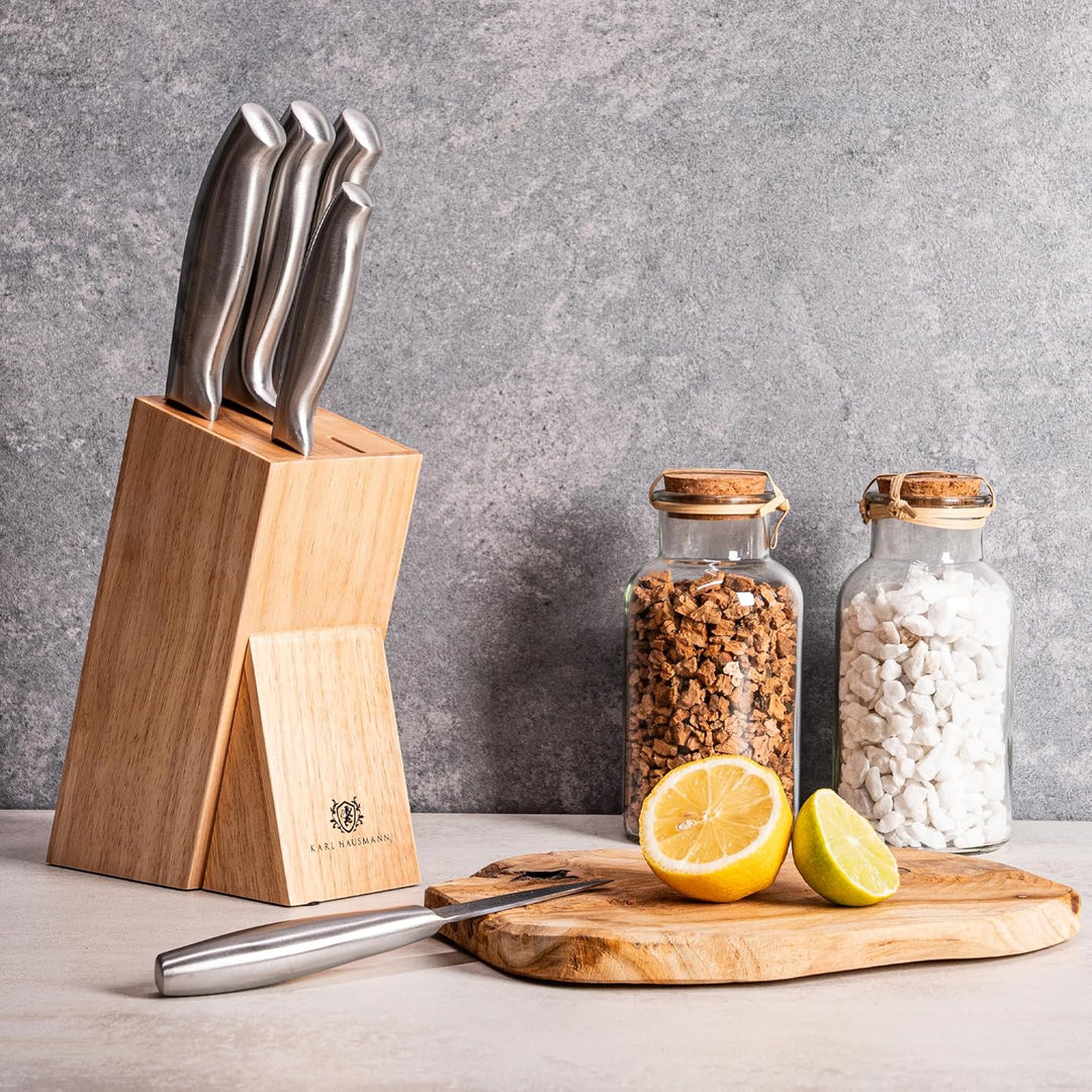 Messerset mit Messerblock - 6 Teilig Küchenmesser Set mit Block - Kitchen Knife Set - Edelstahl Mess
