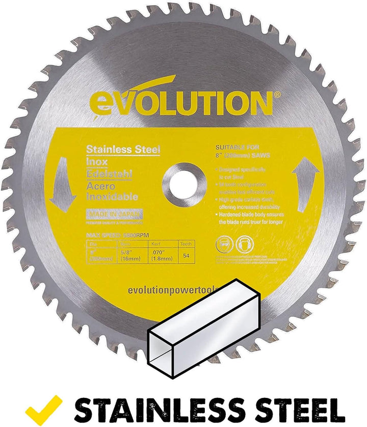 Evolution Power Tools Edelstahl Sägeblatt, 8BLADESS, 54Z, gelb, 8 Inch Edelstahl 8 inch, Edelstahl 8