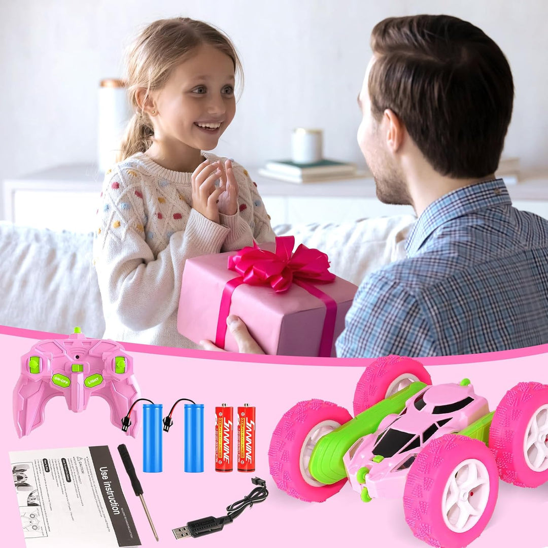 Ferngesteuertes Auto, 2.4Ghz Doppelseitig 360° drehbarer RC Crawler mit Scheinwerfern Radlichtern, 4