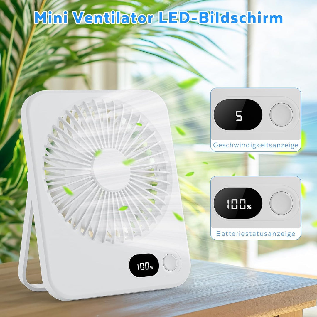 Klein Tischventilator USB Leise Ventilator Akku 3600mAh 5 Geschwindigkeiten 180°Einstellbar Tragbare