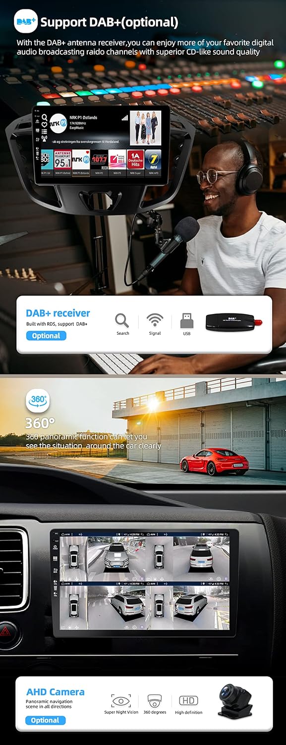 12.3 Zoll - 6G+128G - Android 12 IPS Autoradio Passt für Ford Tourneo Transit Custom (2013-2021) - K
