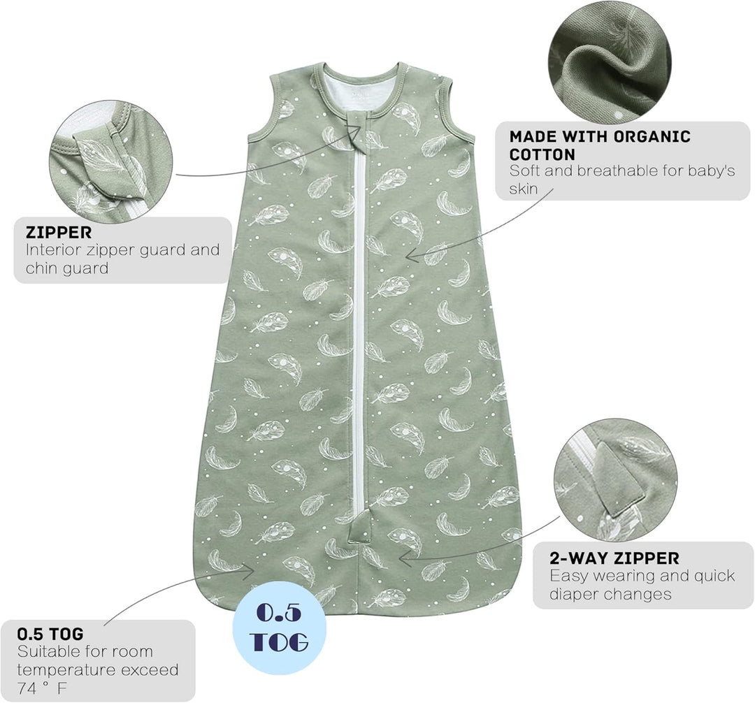 Owlivia Bio-Baumwolle Baby Schlafsack 0.5 Tog & 2.5 Tog Jungen Mädchen Schlafsack, Tragbare Baby-Dec