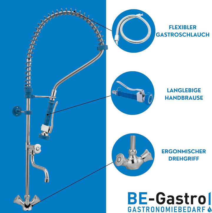 BE-GASTRO I Profi Gastro Geschirrbrause Einloch "Premium" Drehgriff blau inkl. Wasserhahn, Mischbatt