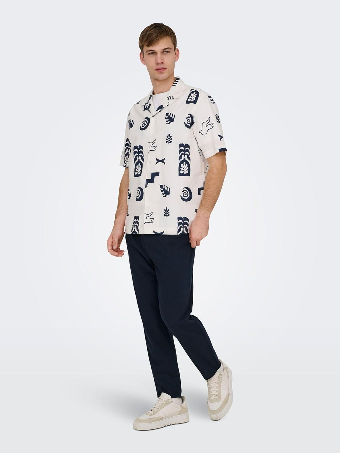 PIECES Herren Onsleo Crop Linen Mix 0048 Pant 31W / 34L Dark Navy, 31W / 34L Dark Navy