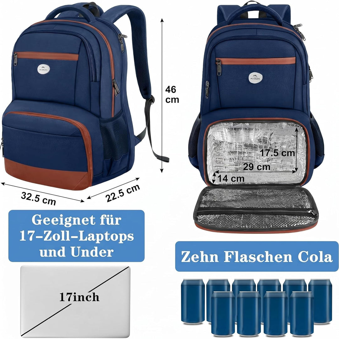 MATEIN Laptop Rucksack mit Kühlfach 17 Zoll, Arbeitrucksack Herren Damen Wasserdicht, Schulrucksack