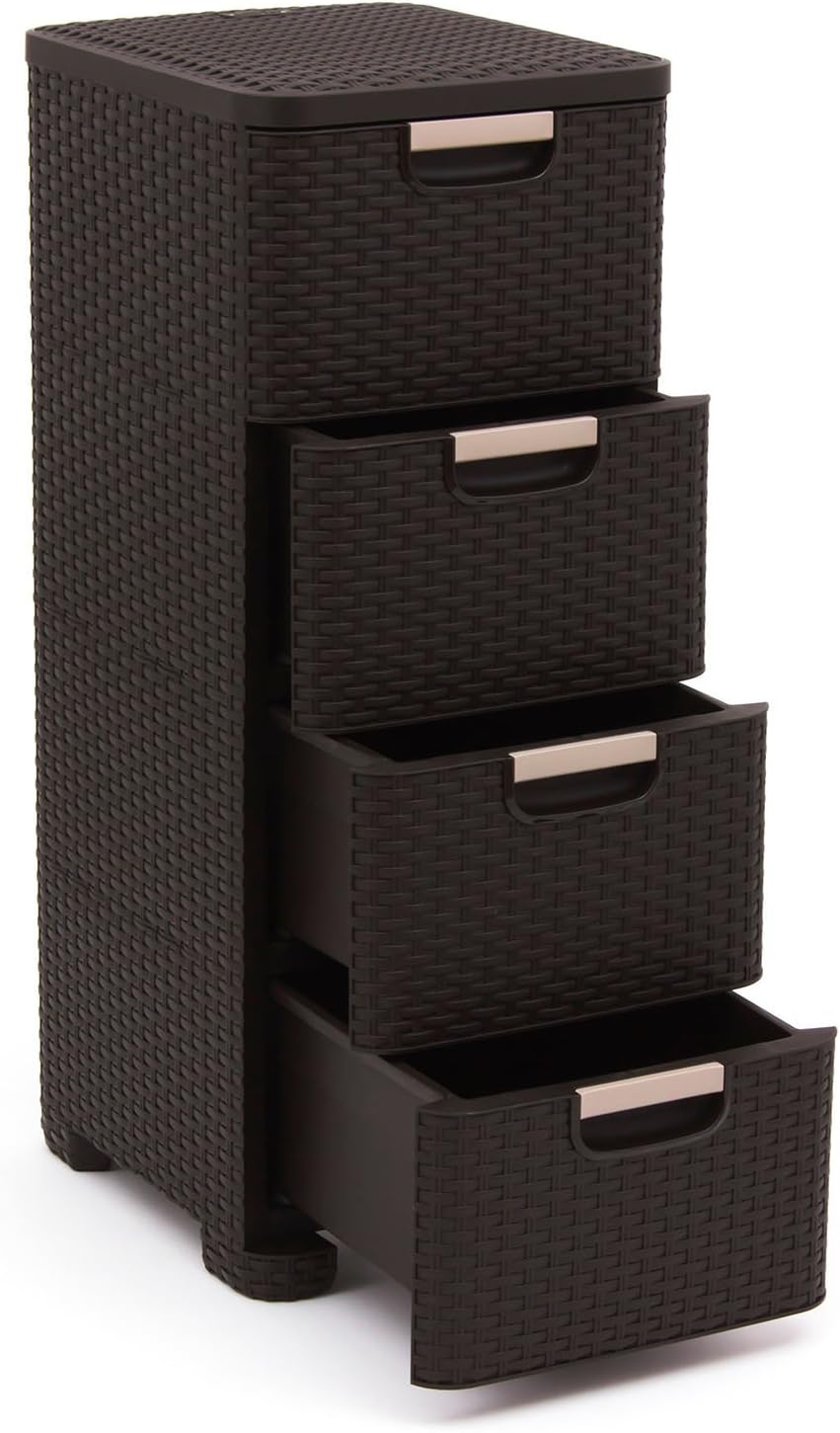 CURVER Regal mit 4 Schubladen STYLE Regal mit 4 Schubladen, Dunkelbraun, 33x38x79, Dunkelbraun