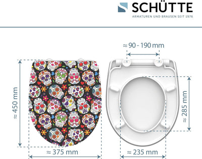 SCHÜTTE WC-Sitz Duroplast HG CRAZY SKULL, Hochglänzender Toilettensitz mit Absenkautomatik, Schnellv