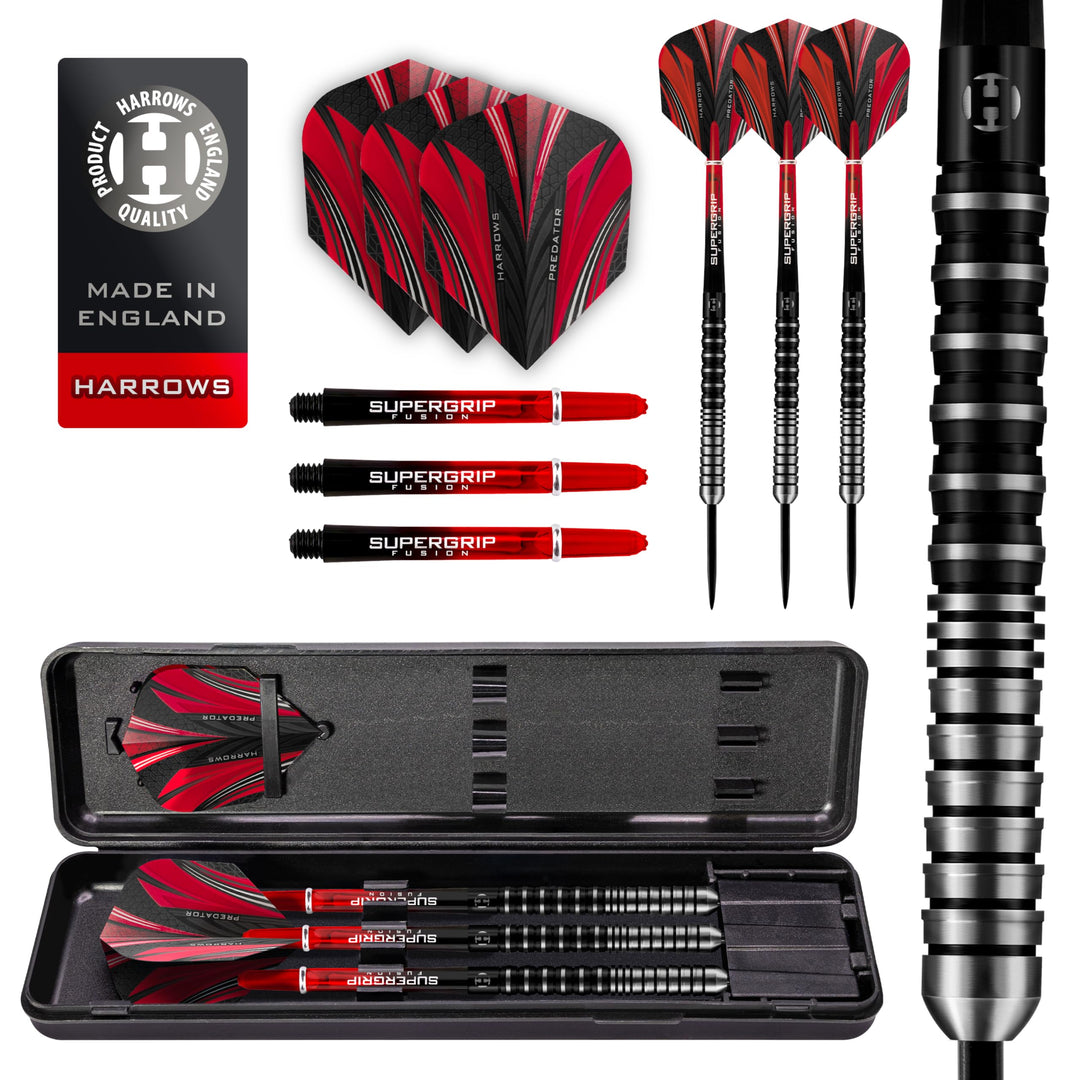 Harrows Predator 90% Wolfram-Dartpfeile in Schwarz und Silber | Darts-Set mit Stahlspitze | 21g, 22g