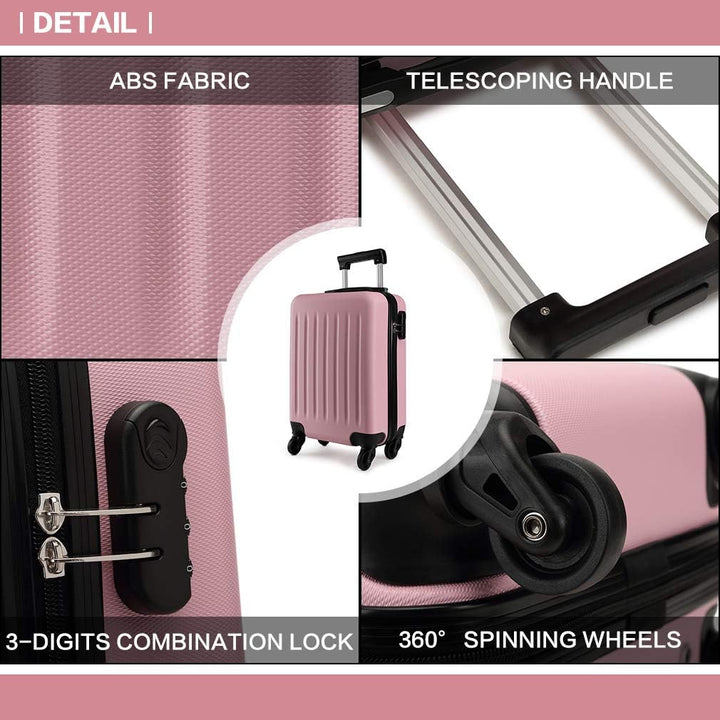KONO Koffer Reisekoffer Handgepäck Trolley Hartschale ABS Gepäck 4 Rollen Spinner Rollenkoffer (Pink