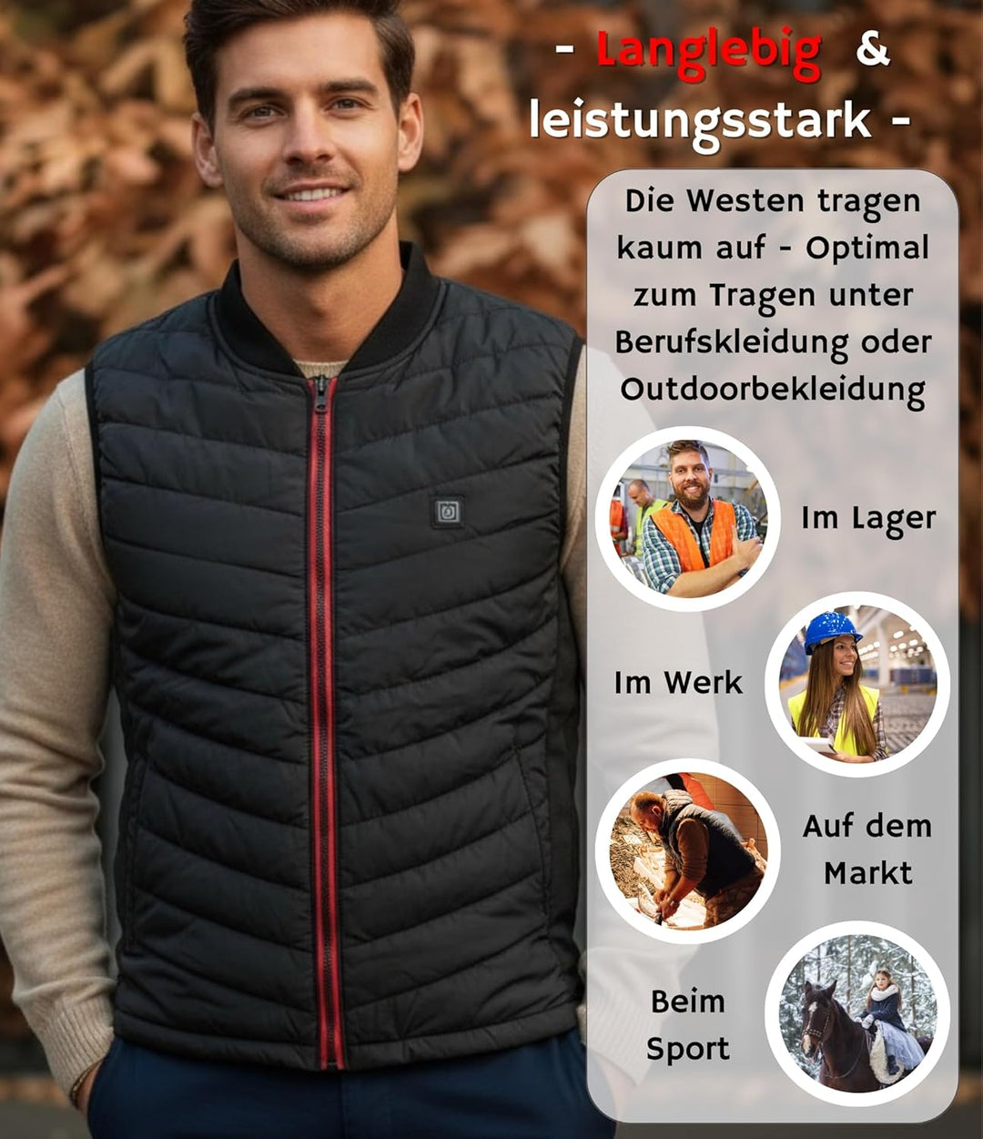Muawo Premium beheizbare Weste | Grösse XS - XXL | Heizweste für Damen und Herren | Kleidung bis 55°