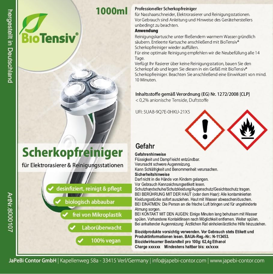 BioTensiv 5L Scherkopfreiniger Nachfüllflüssigkeit für Braun Reinigungs-Kartuschen CCR Series 3 5 7