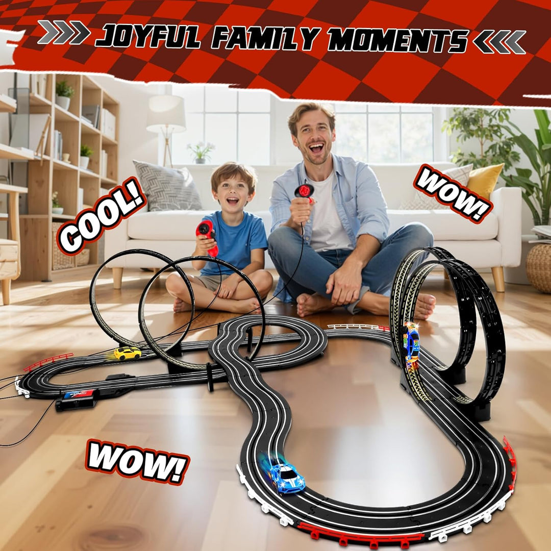 YOOHBERRYS Autorennbahn Rennbahn Kinder, 1:64 Autobahn USB Elektrische Rennstrecke mit 4 LED Slotcar