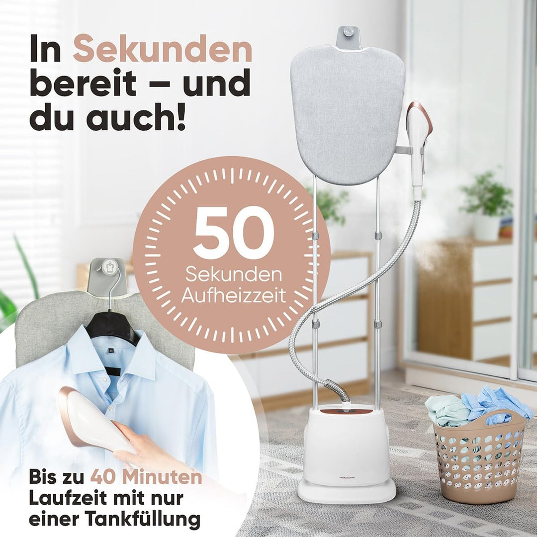 ProfiCare® Stand-Dampfglätter | schnell einsatzbereit | bis zu 40 min. bügeln | neigbares Bügel-Boar