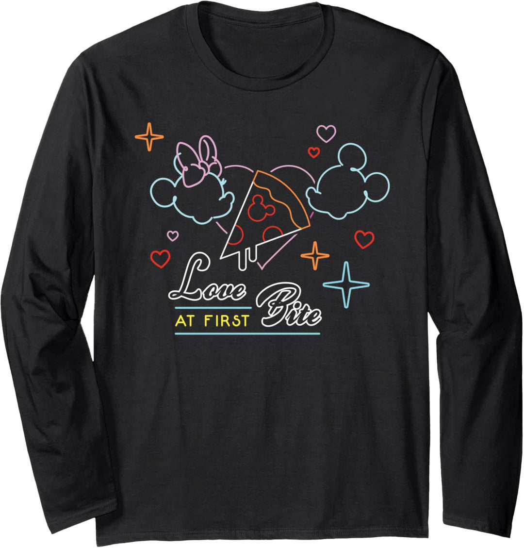 Disney Mickey and Minnie Mouse Neon Pizza Love At First Bite Langarmshirt