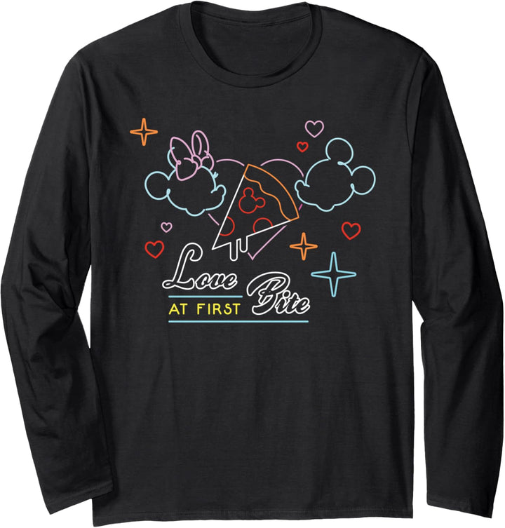 Disney Mickey and Minnie Mouse Neon Pizza Love At First Bite Langarmshirt