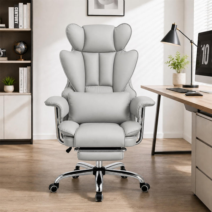 Ergonomischer Chefsessel Bürostuhl Gaming Stuhl Hochlehner mit Fussstütze &amp; verstellb. Lendenstütze,