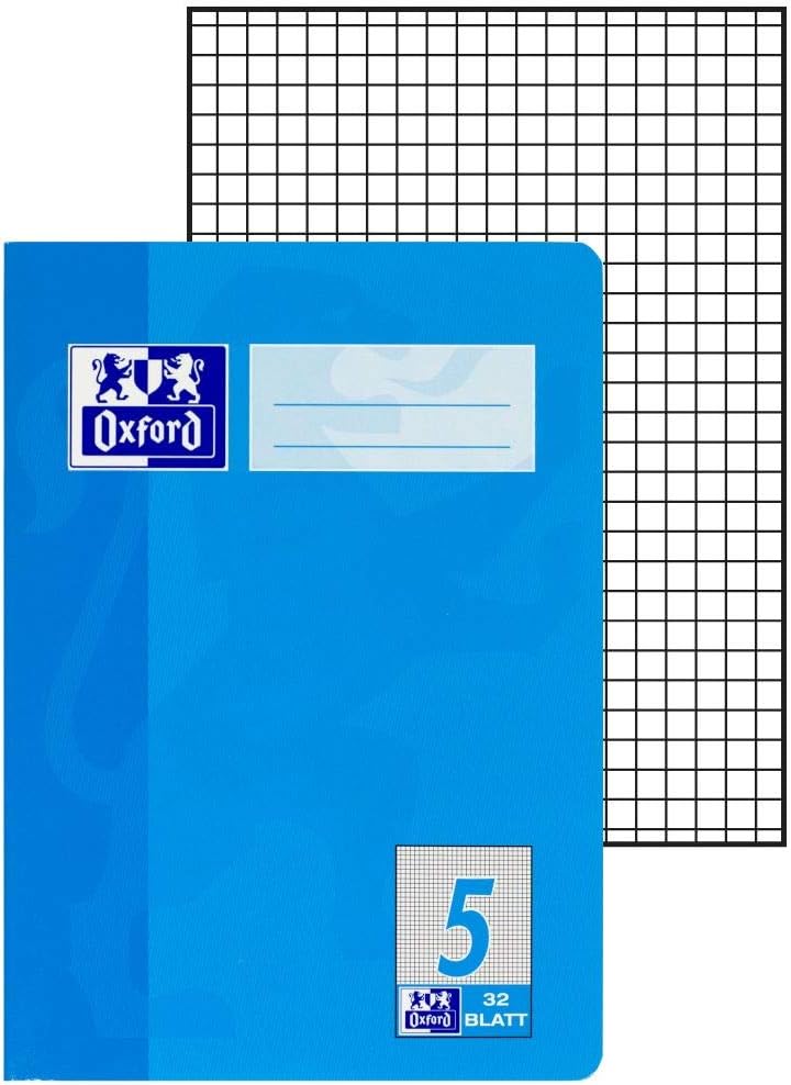 Oxford Schulheft A5, 32 Blatt, Lineatur 5, kariert, 10 Stück (Packung mit 2) 32 Blatt (Packung mit 2
