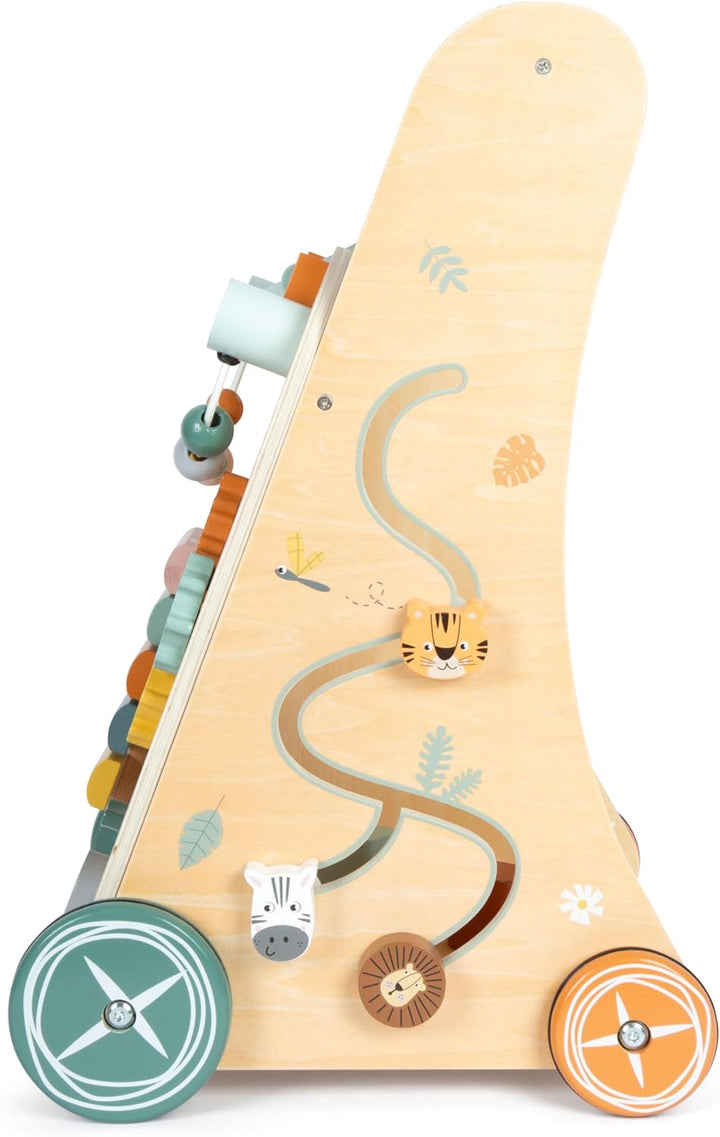 small foot Lauflernwagen „Safari“ aus Holz, 3 Seiten, Räder mit Gummiringen, Lauflernhilfe für Kinde