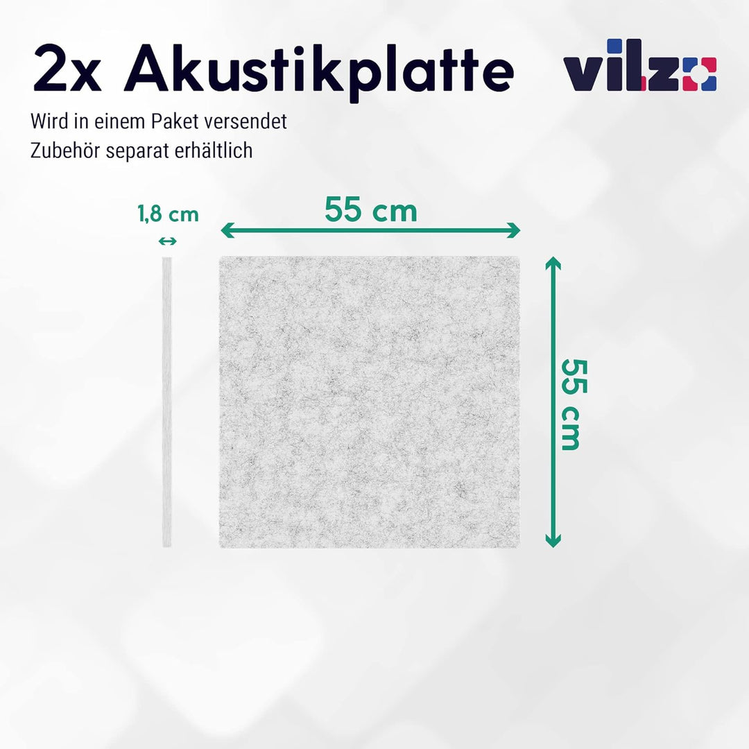 vilz 2X quadratisches Akustikelement für Wand & Decke 55x55x1.8 cm - Schallabsorber modular erweiter