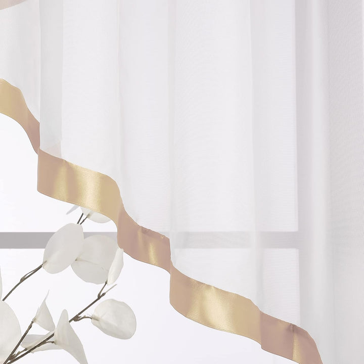 HongYa Kuvertstore transparenter Voile Gardine mit Satinbänder Kräuselband Vorhang H/B 120/450 cm Sa