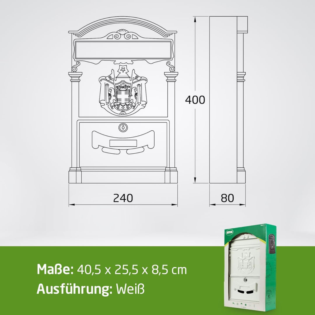 Amig - Aussenbriefkasten, Briefkasten für den Aussenbereich im klassischen Stil | Postfach für Wände