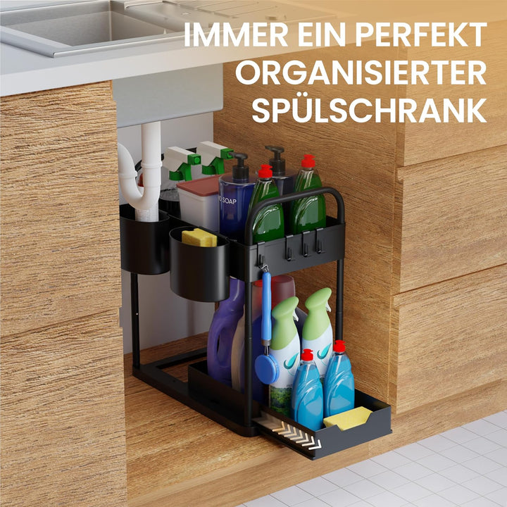 HELDENWERK Unter Waschbecken Regal für Spülenunterschrank höhenverstellbar mit 2 Etagen in schwarz I