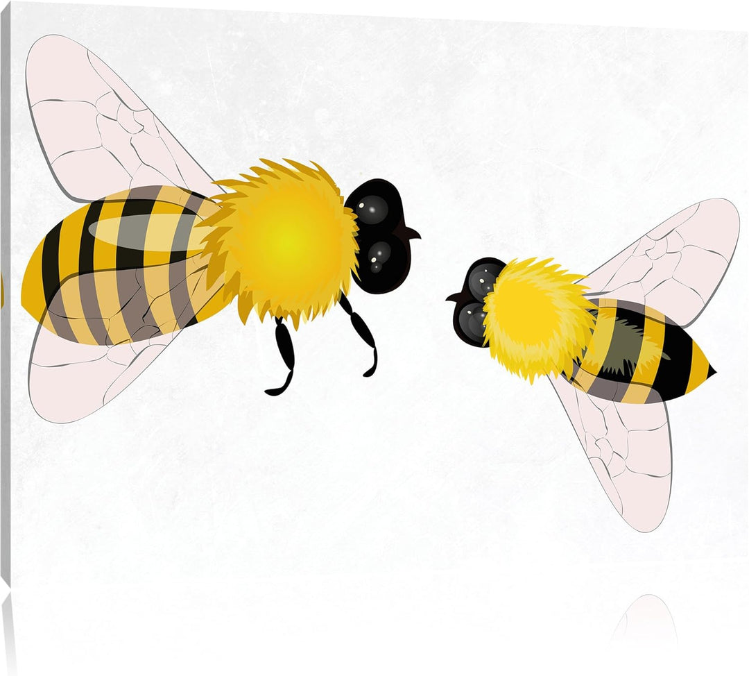 Hübsche Bienen weiss, Format: 100x70 auf Leinwand, XXL riesige Bilder fertig gerahmt mit Keilrahmen,