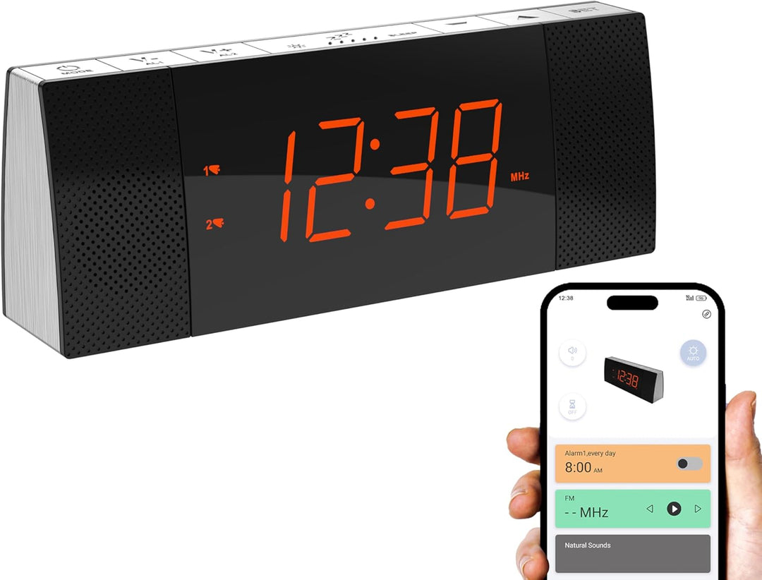 iTOMA RadioWecker mit Bluetooth, FM Radio, Dual Wecker mit Snooze, USB-Aufladung, Auto und manueller