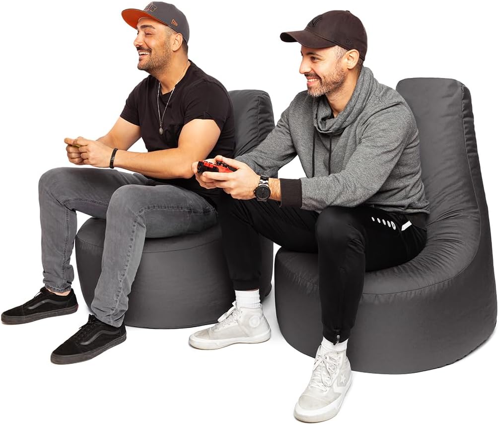 PATCH HOME Gamer Sessel Sitzsack inkl. Würfel Bean Bag Set Ø75cm, 30cm Sitzhöhe, 80cm Höhe + 35x35cm