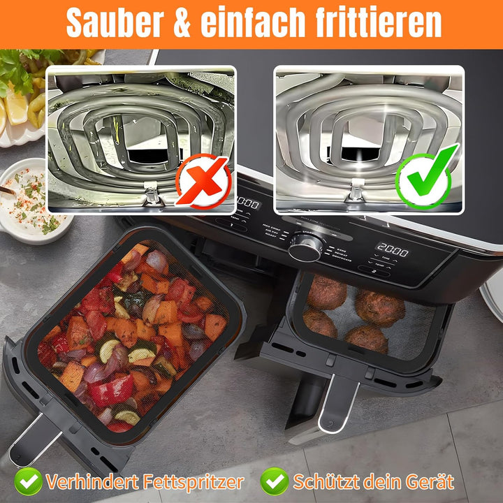 Edelstahl Spritzschutz für Ninja Foodi Max Dual Zone AF400EU & AF451EU, 2 Stück Magnetischer Ninja H