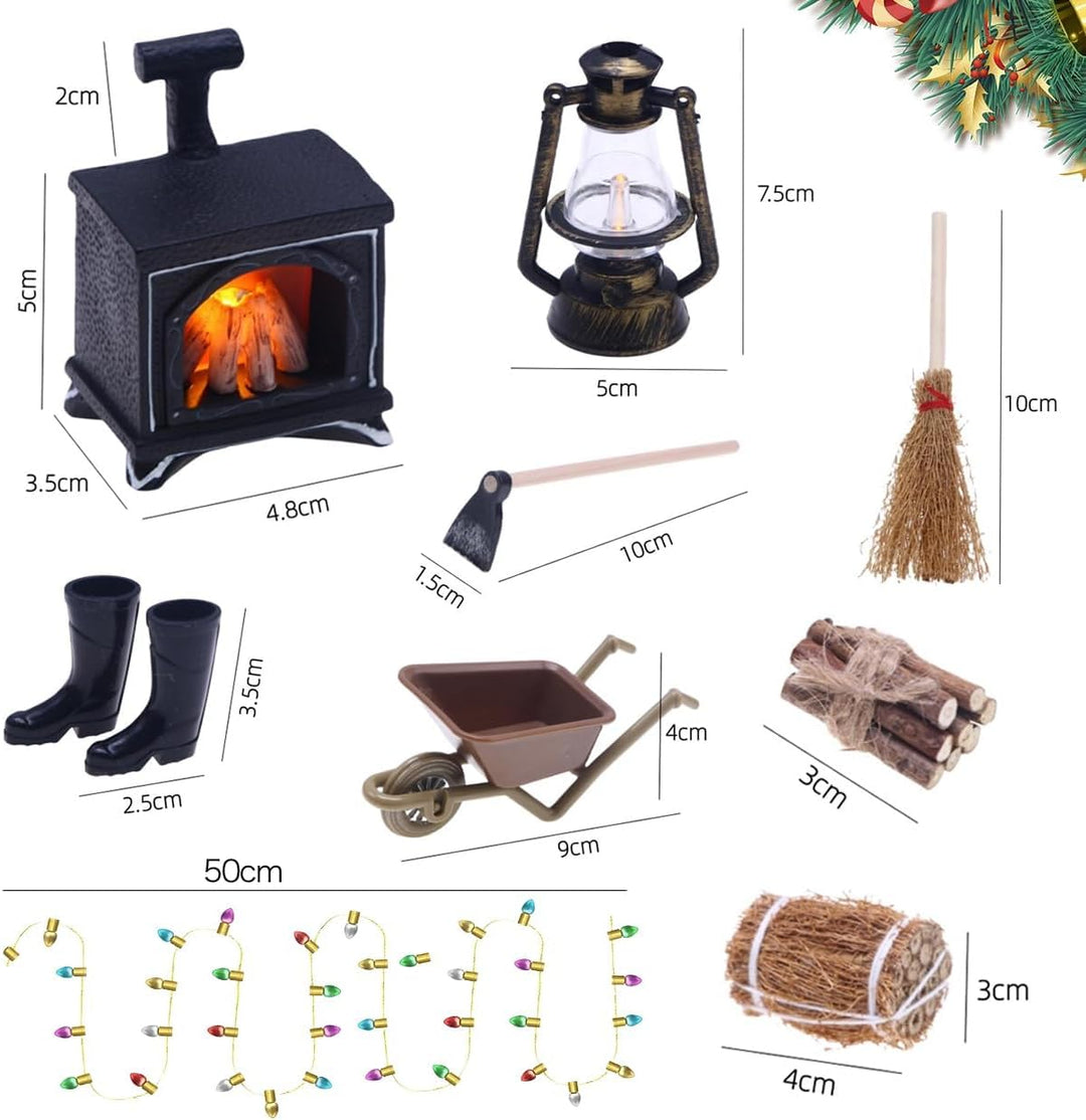 Puppenhaus Miniatur Zubehör Set, 13 Stück Wichtel Zubehör Weihnachten Möbel mit Grusskarten, Miniatu