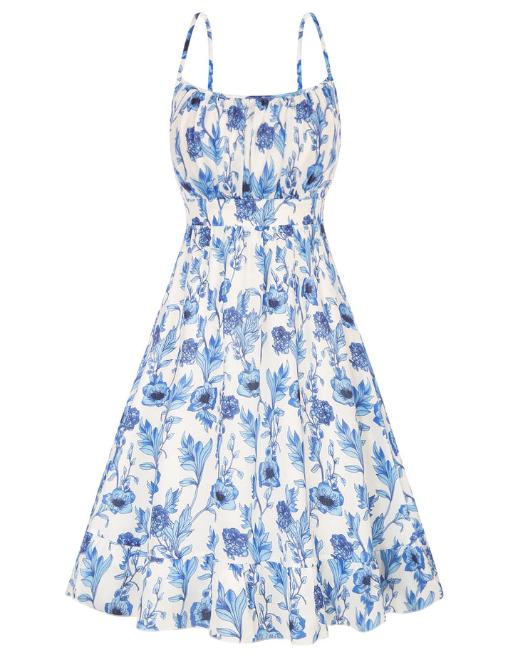 GRACE KARIN Damen Sexy Spaghetti Straps Kleid A-Linie ärmellos rückenfrei Casual Midikleid Blumenmus