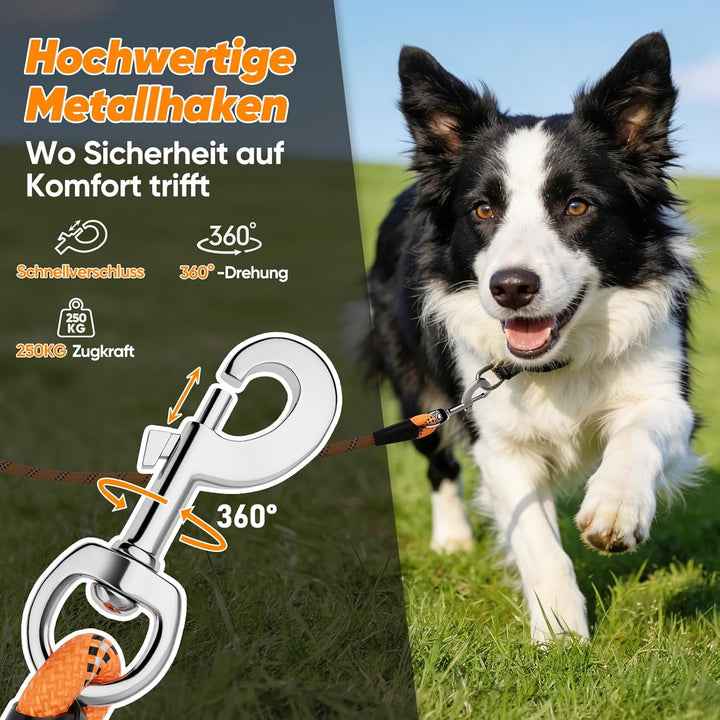 Aystkniet Schleppleine für Hunde, 5M 10M 15M 20M 30M Lange schleppleine mit 2 Wirbelhaken, Trainings